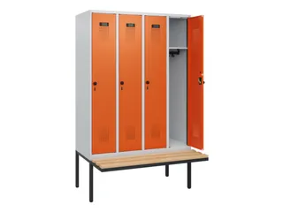 locker met bank,HxBxD 1950x1200x815mm,4vak,vak B 300mm,draaigrendel - 1