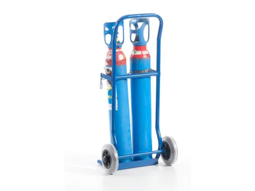 Flessenkar,draagverm. 100kg,2x10l fles,m. ketting,RAL5010,TPE-banden
