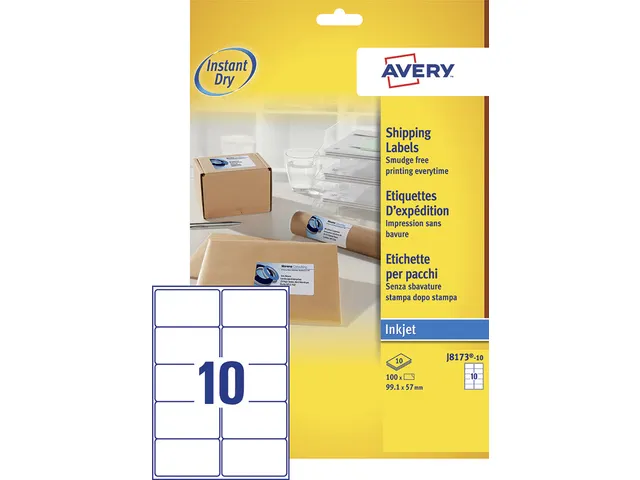 inkjetetiket Avery 99,1x57mm wit 10 vel 10 etiketten per vel