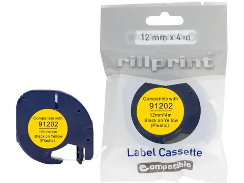 compatible LetraTAG tape voor Dymo 91202, 12 mm, plastic, geel