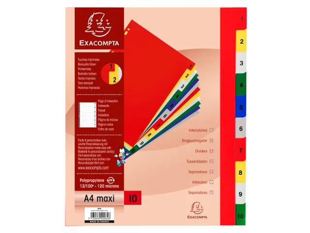 Bedrukte tabbladen numeriek assorti PP A4+ 10-delig 1-10 11-gaats