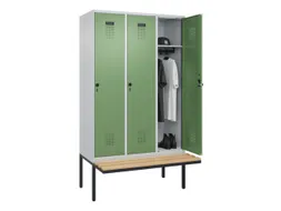 locker met bank,HxBxD 2120x1200x815mm,3vak,vak B 400mm,draaigrendel