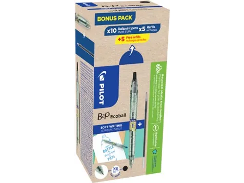 Balpen Pilot B2P Ecoball Begreen 1.6mm Extra Breed Zwart 10 stuks