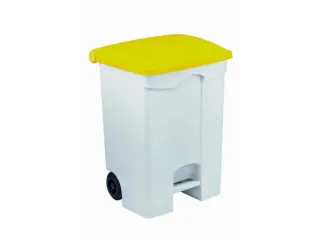 Contitop,mobiele afvalbak met pedaal 70L wit/geel - 1