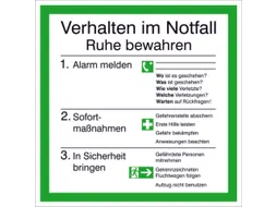 affiche,Gedrag in noodgevallen,PVC,groen/wit/zwart,om te verlijmen