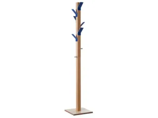 Staande kapstok 6jas-/2tashaken hout/polystyreen naturel/blauw - 1
