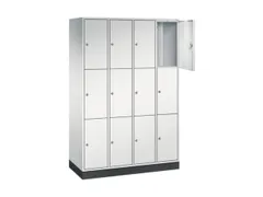 lockerkast,RAL 7035,HxBxD 1950x1220x500mm,4x3vakken,cil.-slot,sokkel