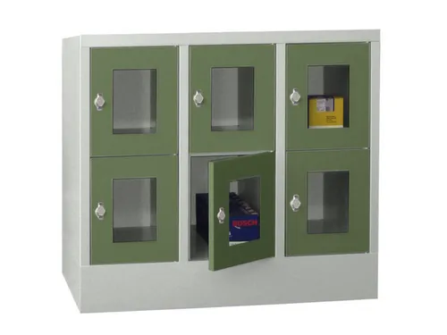 lockerkast,HxBxD 855x900x500mm,3x2vakken,RAL7035,front RAL6011