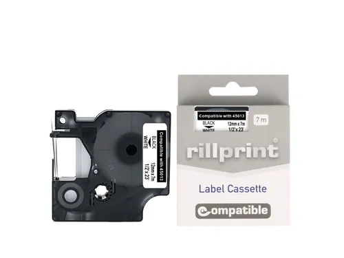 Labeltape Dymo Compatible 45013 D1 12mmx7m Zwart Op Wit 6 stuks
