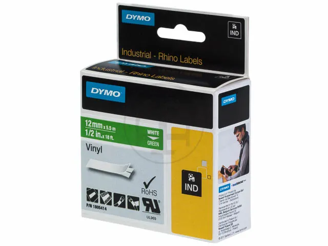 Dymo Rhino 1805414 Vinyl Wit Op Groen 12mm