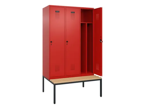 locker met bank,voor scheiding van kleding,HxBxD 2120x1200x815mm,3vak