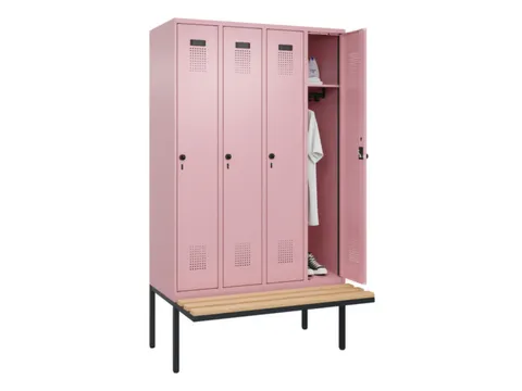 locker met bank,HxBxD 2120x1200x815mm,4vak,vak B 300mm,draaigrendel