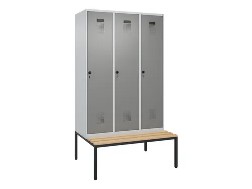 locker met bank,HxBxD 2120x1200x815mm,3vak,vak B 400mm,draaigrendel