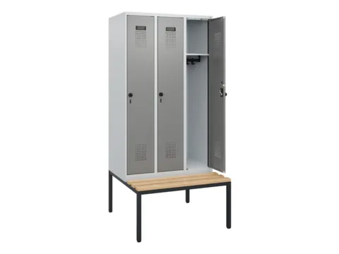 locker met bank,HxBxD 1950x900x815mm,3vak,vak B 300mm,draaigrendel