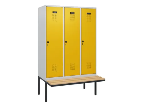 locker met bank,HxBxD 1950x1200x815mm,3vak,vak B 400mm,draaigrendel