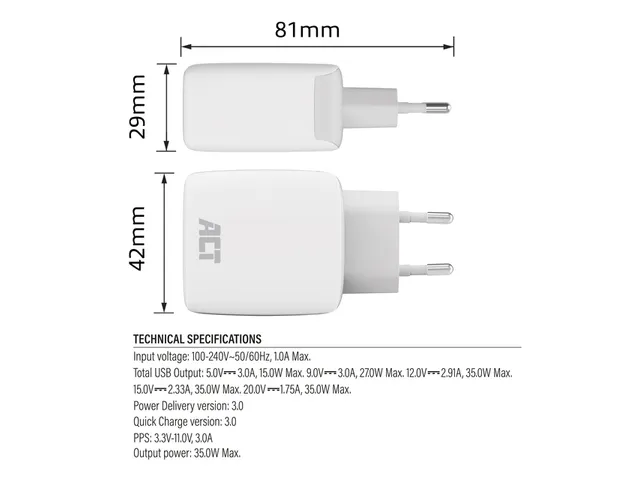 Oplader ACT 35w 1-poort usb c wit