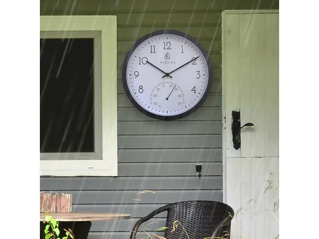 Buitenklok Nextime dia 30.5cm Marigold met temperatuur cijfers, zwarte