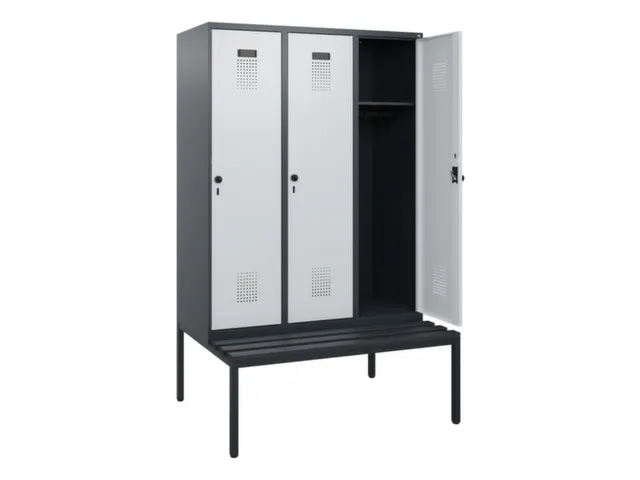 locker met bank,HxBxD 1950x1200x815mm,3vak,vak B 400mm,draaigrendel