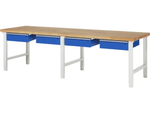 werkbank,HxBxD 790-1140x3000x900mm,beukblad,draagverm. 750kg