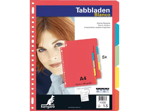 Tabbladen Kangaro A4 23-gaats PE405M 5-delig assorti karton