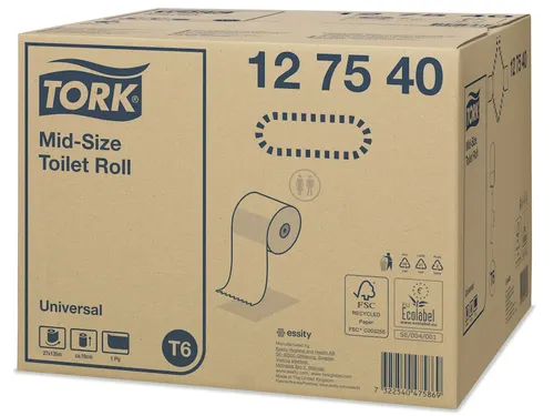 Toiletpapier Tork Mid-size T 6 universeel 1-laags 135m wit 127540