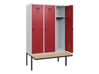 locker met bank,HxBxD 1950x1200x815mm,3vak,vak B 400mm,draaigrendel - 1