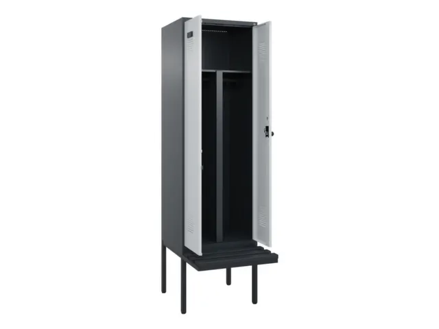 PBM-locker met bank,HxBxD 2120x600x815mm,2vak,vak B 300mm,draaigrendel