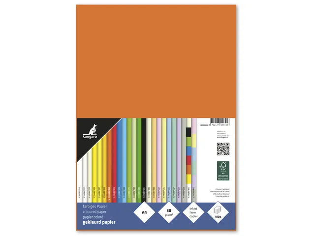 Papier Kangaro A4 80grs oranje pak 100vel