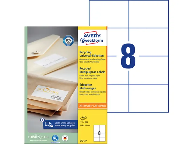 Etiket Avery Zweckform LR3427 105x74mm recycled Wit 800 stuks