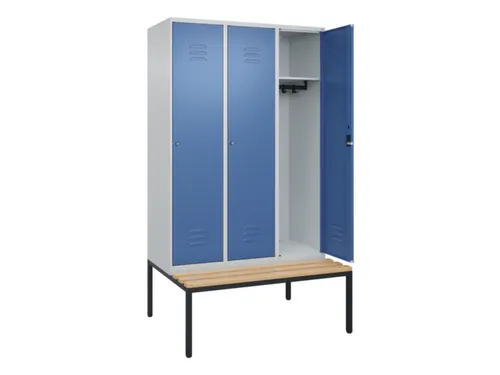 locker met bank,HxBxD 2120x1200x815mm,3vak,vak B 400mm,cil.-slot
