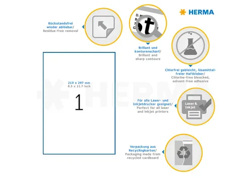 HERMA 10315 Verwijderbare etiketten A4 210x297mm Wit 100 stuks