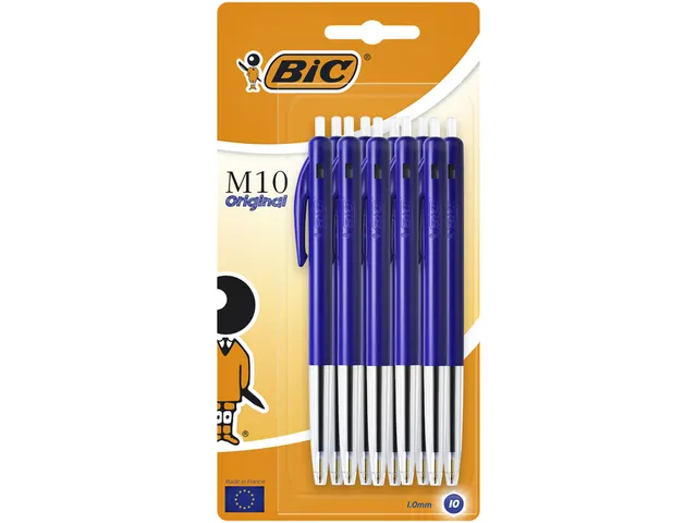Balpen Bic M10 medium blauw blister à 10 stuks