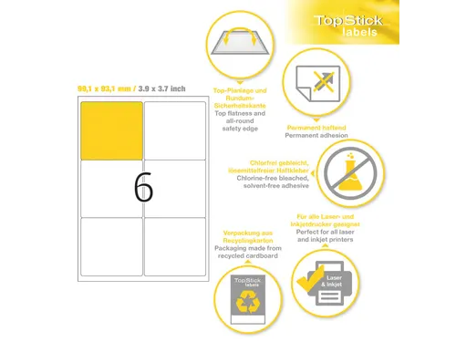 Etiketten universele labels A4 permanent 99,1x93,1mm Wit 600 stuks