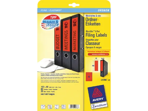 Rugetiket Avery Zweckform breed 192x61mm Rood L4766 80 stuks