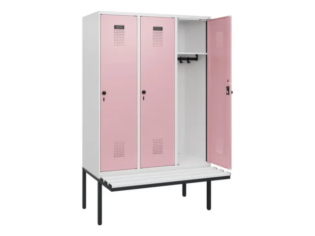 locker met bank,HxBxD 1950x1200x815mm,3vak,vak B 400mm,draaigrendel