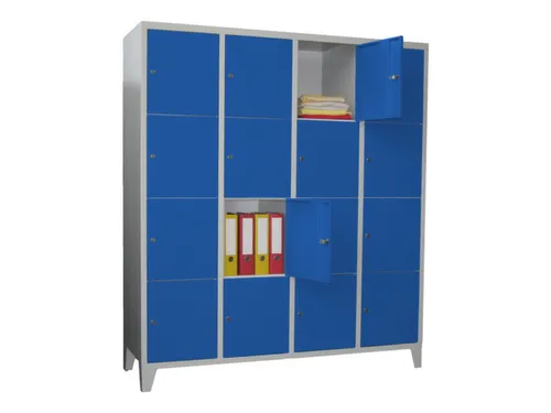 lockerkast,HxBxD 1850x1600x500mm,4x4vakken,RAL7035,front RAL5010