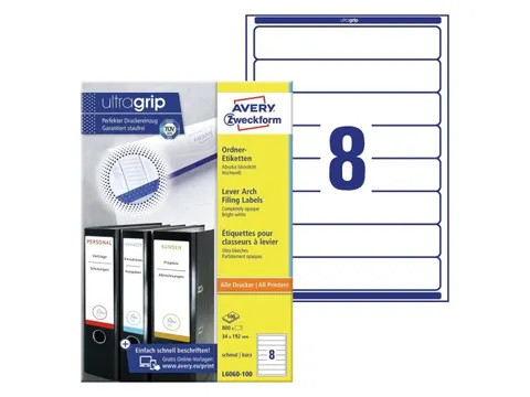 Rugetiket Avery Zweckform smal 192x34mm Wit L6060 800 stuks