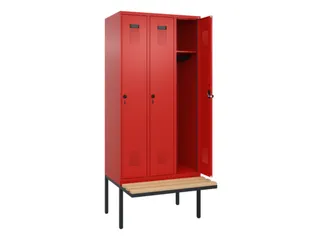 locker met bank,HxBxD 2120x900x815mm,3vak,vak B 300mm,draaigrendel - 2