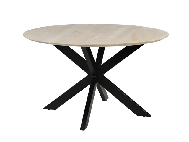 Vergadertafel Harper 130cm Rond Mango Naturel Spinpoot Zwart