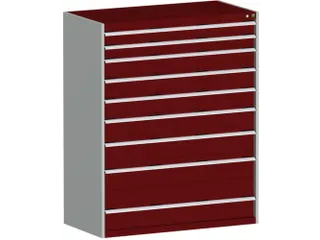 ladekast 1600x1300x650mm 9laden zware lasten RAL7035 front RAL3004 - 1