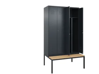 PBM-locker met bank,HxBxD 2120x1200x815mm,4vak,vak B 300mm,cil.-slot - 2