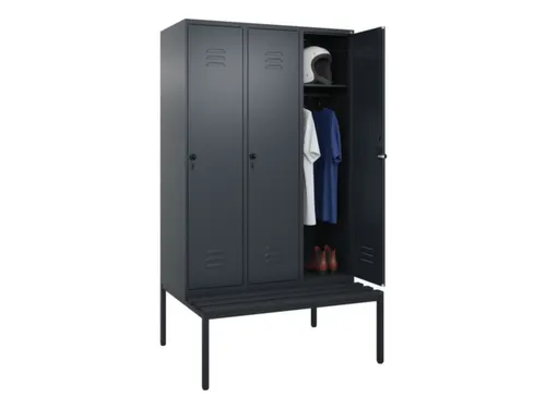 locker met bank,HxBxD 2120x1200x815mm,3vak,vak B 400mm,draaigrendel