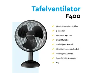 Tafelventilator BRASQ F400 Ø 30cm zwart - 9