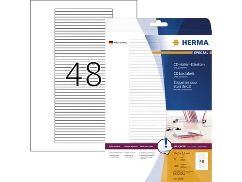 HERMA 5078 etiketten voor CD covers rug A4 114,3x5,5mm Wit 1200 stuks