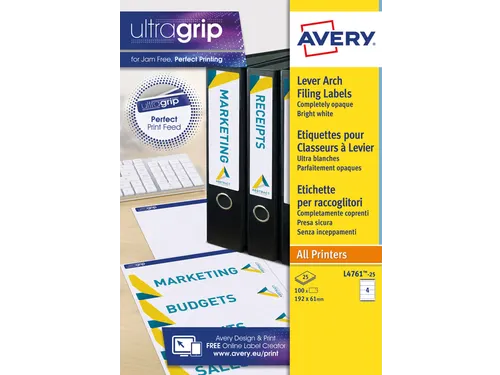 Avery L4761-25 Rugetiket 61x192mm Zelfklevend Wit 100 stuks