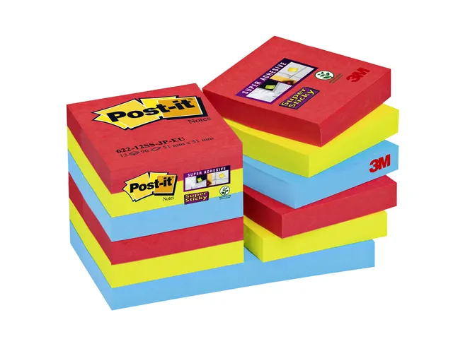 Memoblok Post-it 622-SSJP Super Sticky 47.6x47.6mm Bora Bora Assorti