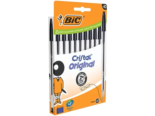 Balpen Bic Cristal medium zwart blister à 10 stuks