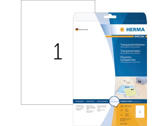 Etiket Herma 4375 A4 Folie Mat Transparant 25 Stuks | HermaLabels.nl