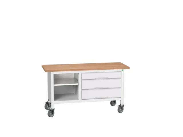 werkbank,HxBxD 830x1500x600mm,multiplexblad,uitrusting: 3laden,legbord
