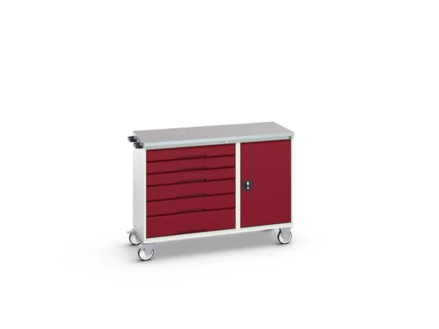 montagetafel 980x1300x600mm linoleumblad 6 laden kast front RAL3004